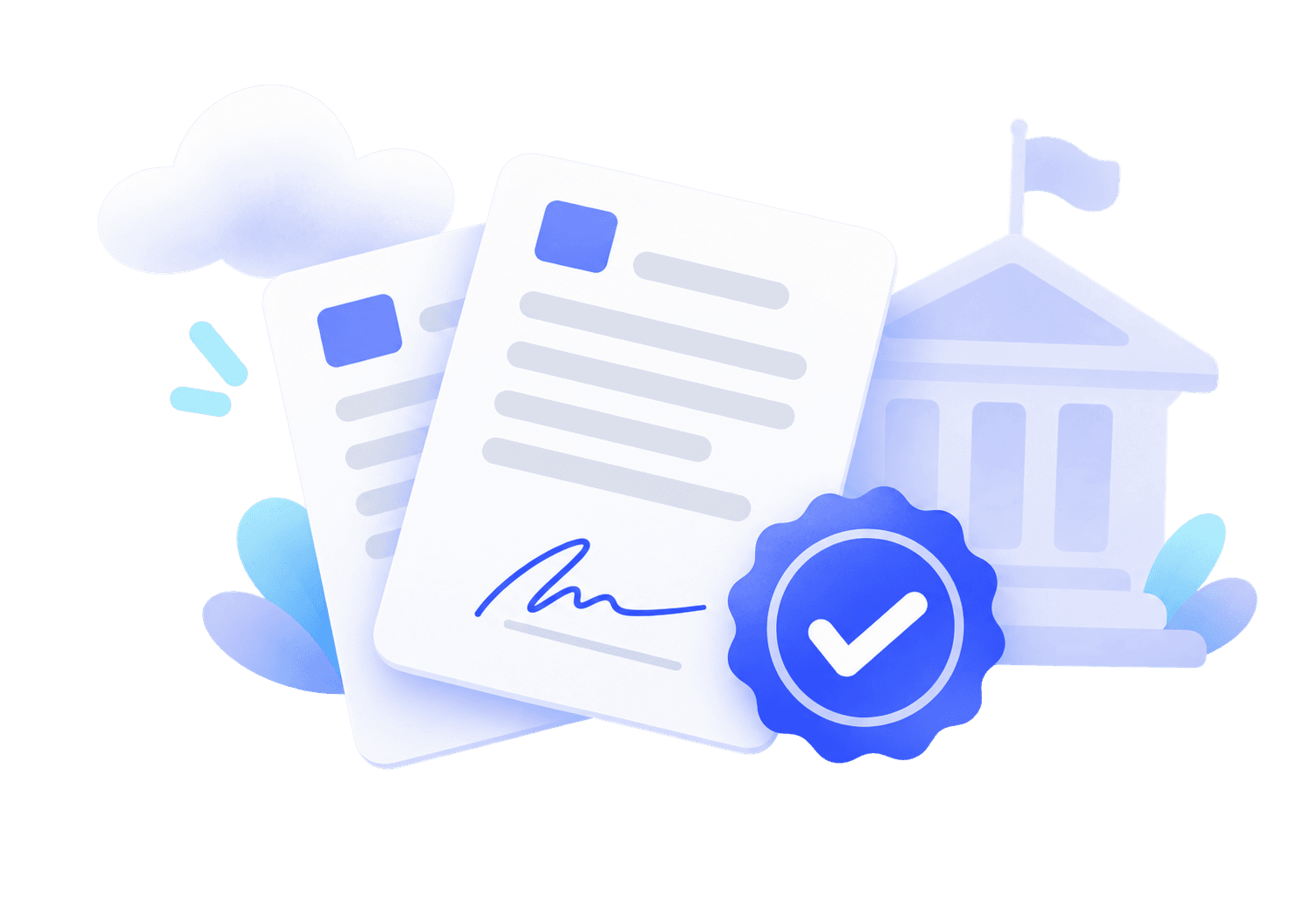 A signed office lease and utility bill stamped with a verified compliance badge