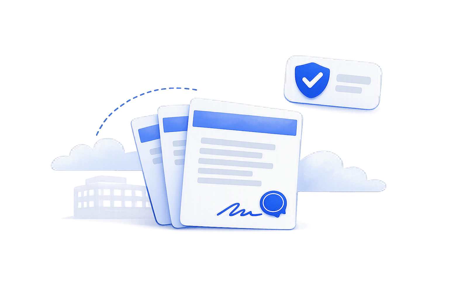 A signed commercial office lease and a utility bill in a company name, next to a verified proof-of-address badge
