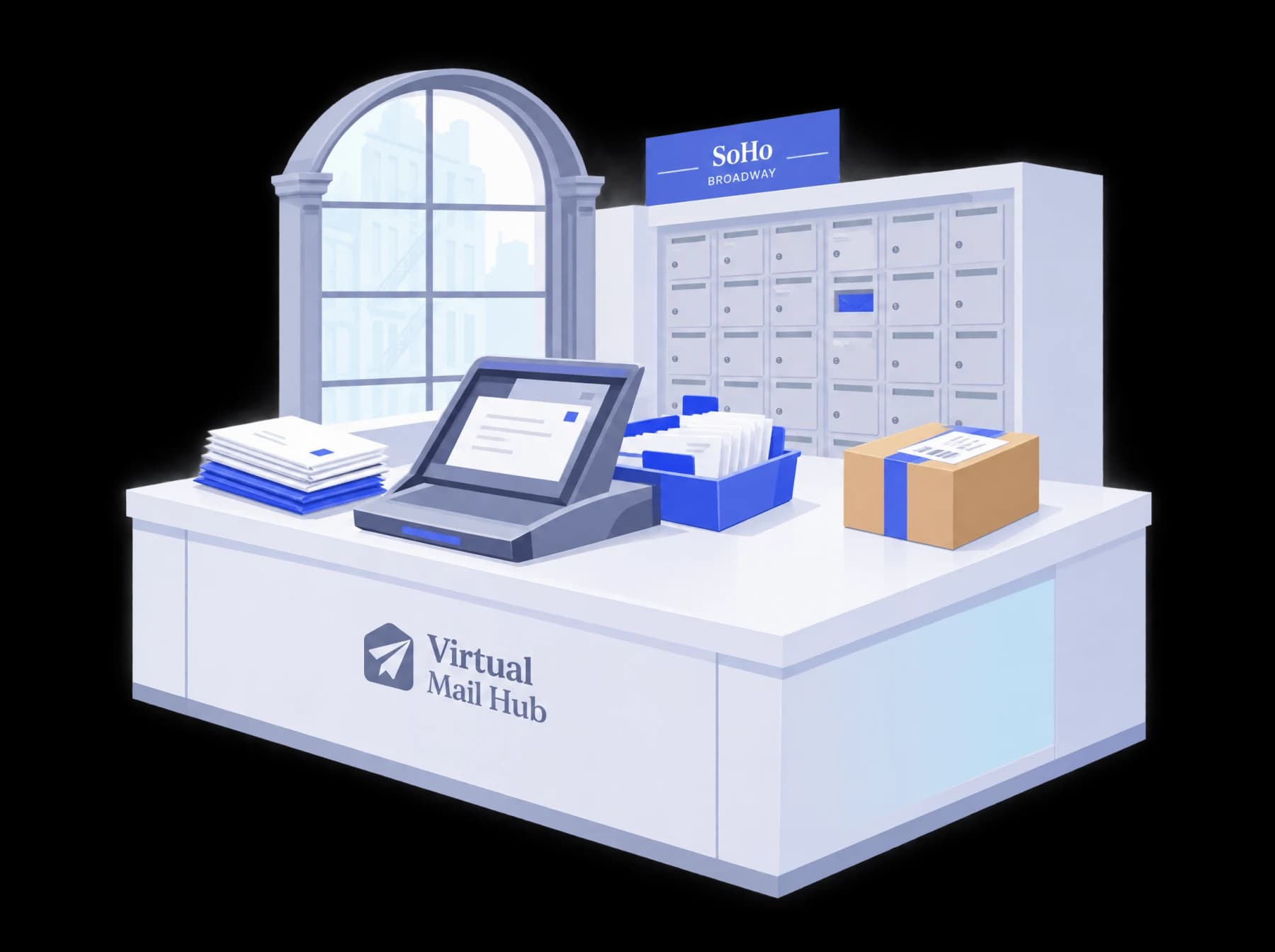 Virtual Mail Hub staffed mail room on Broadway in SoHo, Manhattan